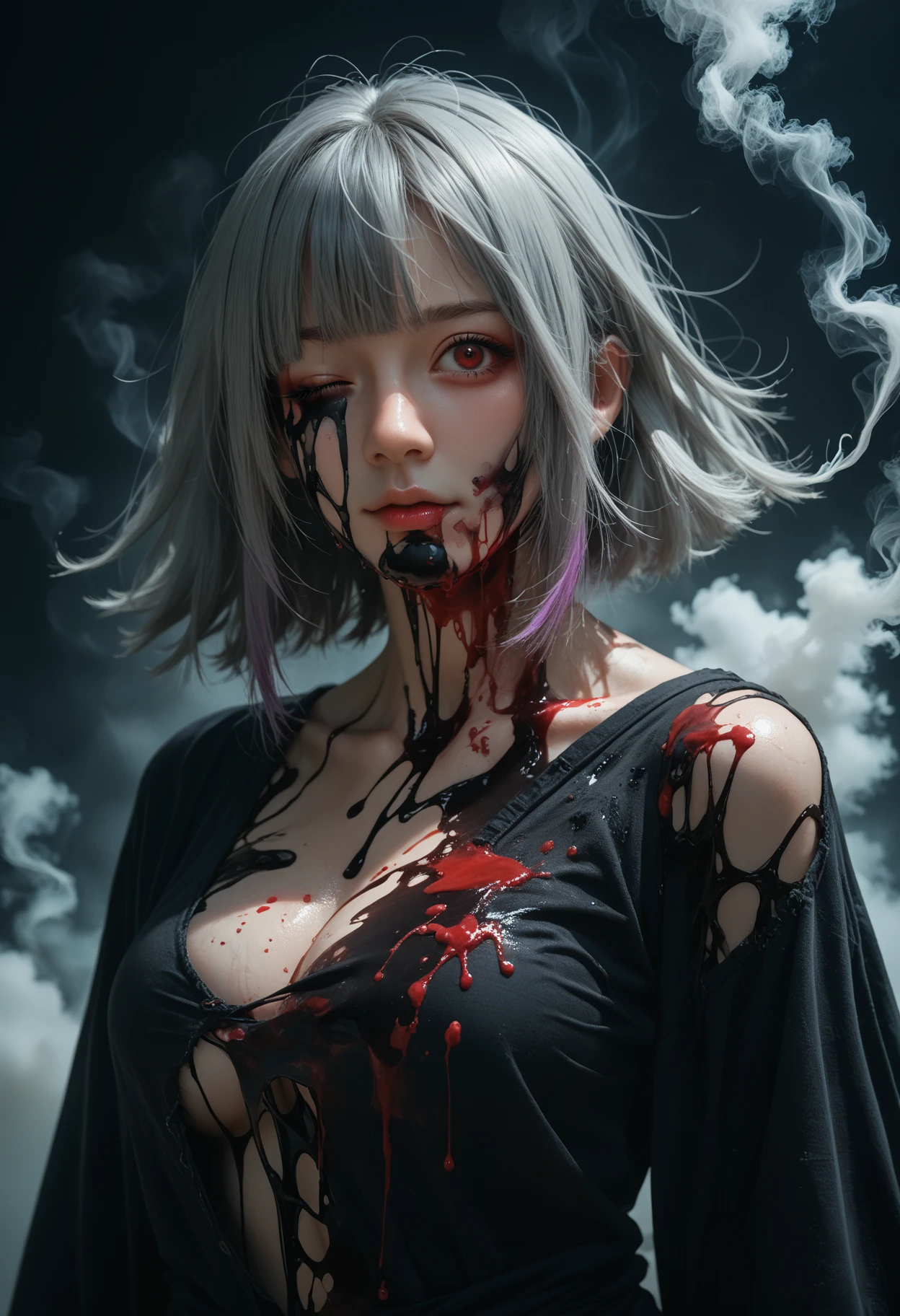 Highest quality, masterpiece, look up, cute,(Horror),(((Beautiful zombie girl))),Dead,Trying to bite,(((Bleeding,Injured))),(((Shedding tears of blood))),((口からBleeding)),((Covered in blood)),((Bitten all over the body)),((Sexy)),(sexy),((Small breasts)),Baby Face,(Middle school students),((Masturbation)),(((Blowjob))),(((Sex,sexual behavior))),Beautiful Style,Lower body exposed,((Pale skin)),Sensual look,Embarrassed,Sexy表情,Expressions of delight,(Dark atmosphere),(Dark atmosphere,fear),((Dim lighting))