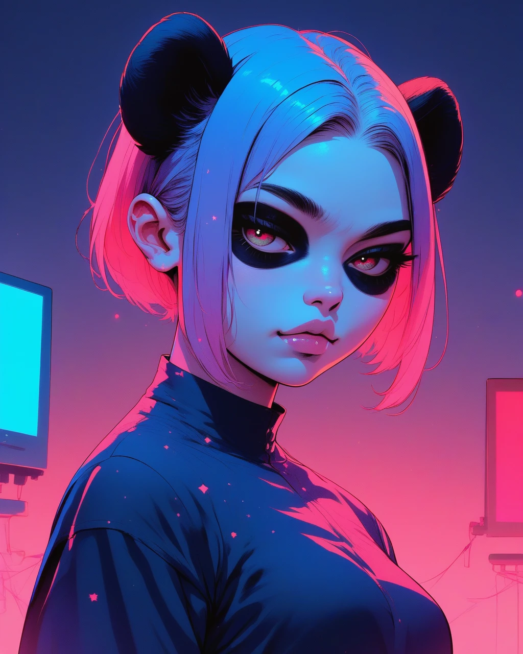 score_9, score_8_up, score_7_up, panda animal,  <lora:NeoNiNijiColorSteell-10:1> color contrast, niji style, niji, sharp lighting, neon color palette, high contrast, surrealistic glow, vector art influence, anime-influenced art style, sleek, focus on geometry, sharp lighting, stylized expression, digital painting, cosmic color:steell-multicolored