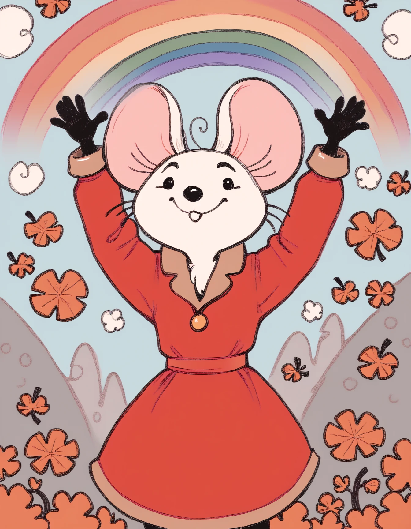 score_9, score_8_up, score_7_up, score_6_up, score_5_up, score_4_up, solo
gorgonzola_crew_mouse, red dress, black dots, gold neck, white fur, black hands, long sleeves,  rainbow, outstretched arms, arms up, autumn, <lora:ImaginationSpongebobMeme_pdxl_Incrs_v1:1.1>
 <lora:gorgonzola_crew_mouse_XL:0.9>