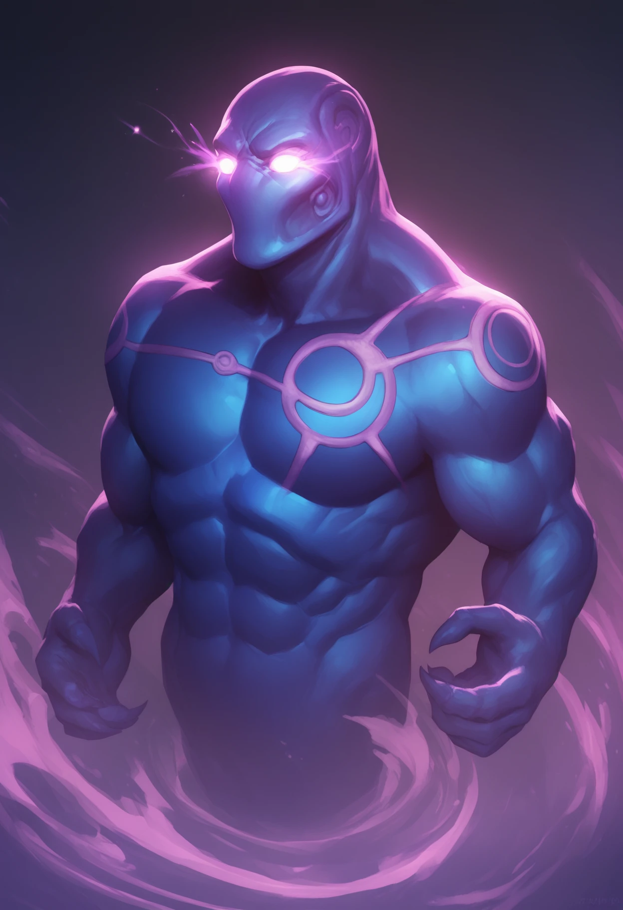 zPDXL3, score_9_up, score_8_up, score_7_up, detailed, (best quality:1.2), hi res, digital media \(artwork\) BREAK starry background, solo, portrait, close-up, 1boy, enigmadota, faceless, blue skin, glowing eyes, muscular, big pecs <lora:Enigma_DotA2_V1:1>
 <lora:detailed_notrigger:1>