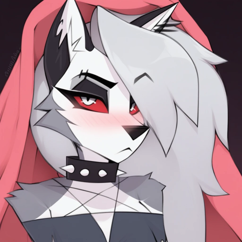 (masterpiece, best quality:1.2), Loona hellhound, wolf, furry, helluva boss, hypnotized with completely spyral glowing purple eyes with no irises or pupils, tongue out