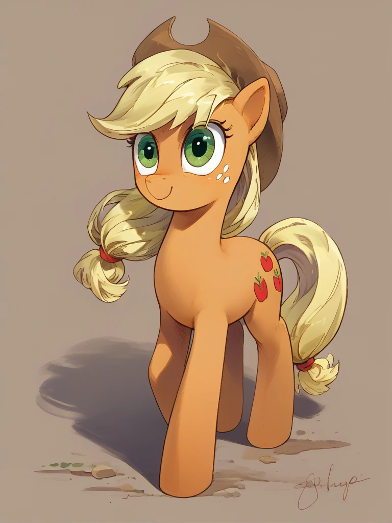 score_9, score_8_up, score_7_up, feral pony, by andy price, solo, 1girl, applejack, standing, earth pony
