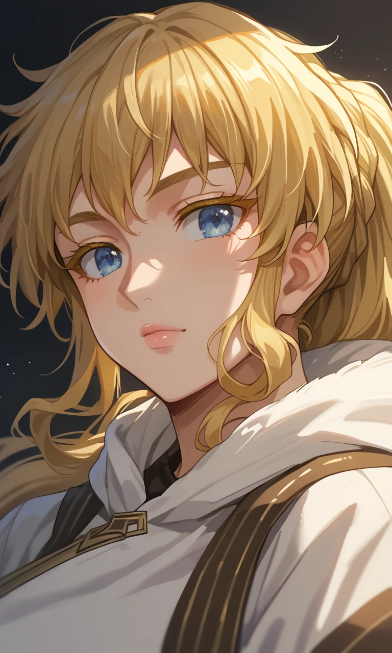 source_anime, ((score_9)),score_8_up,score_7_up,score_6_up,score_5_up,score_4_up, YLV4L0R4PDXLV1, 1girl, blue eyes, blonde hair, ponytail_with_braided_base, colored_eyelashes, blonde_eyelashes, blonde_eyebrows, light-skinned_female, blonde_pubic_hair,