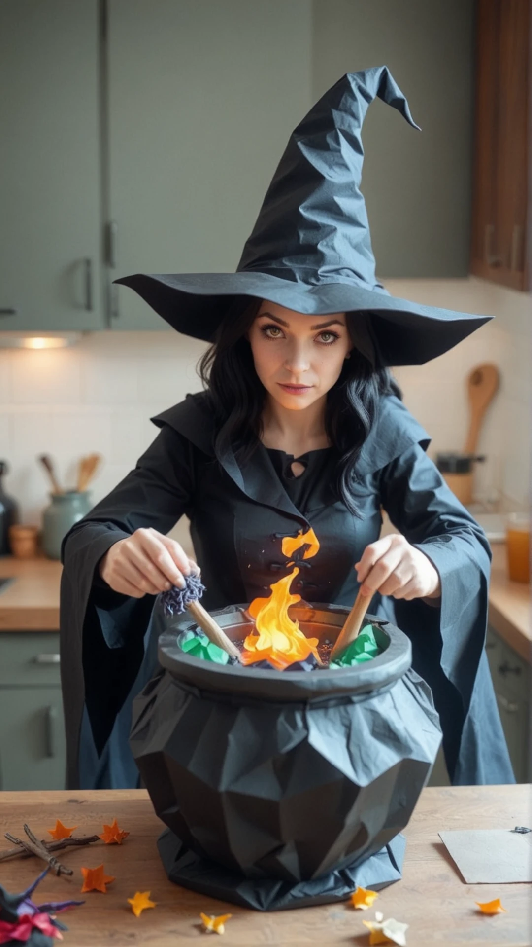 <lora:PaperCraftStyleSDXL:1.8>PaperCraftStyle a witch brewing potions in her cauldron