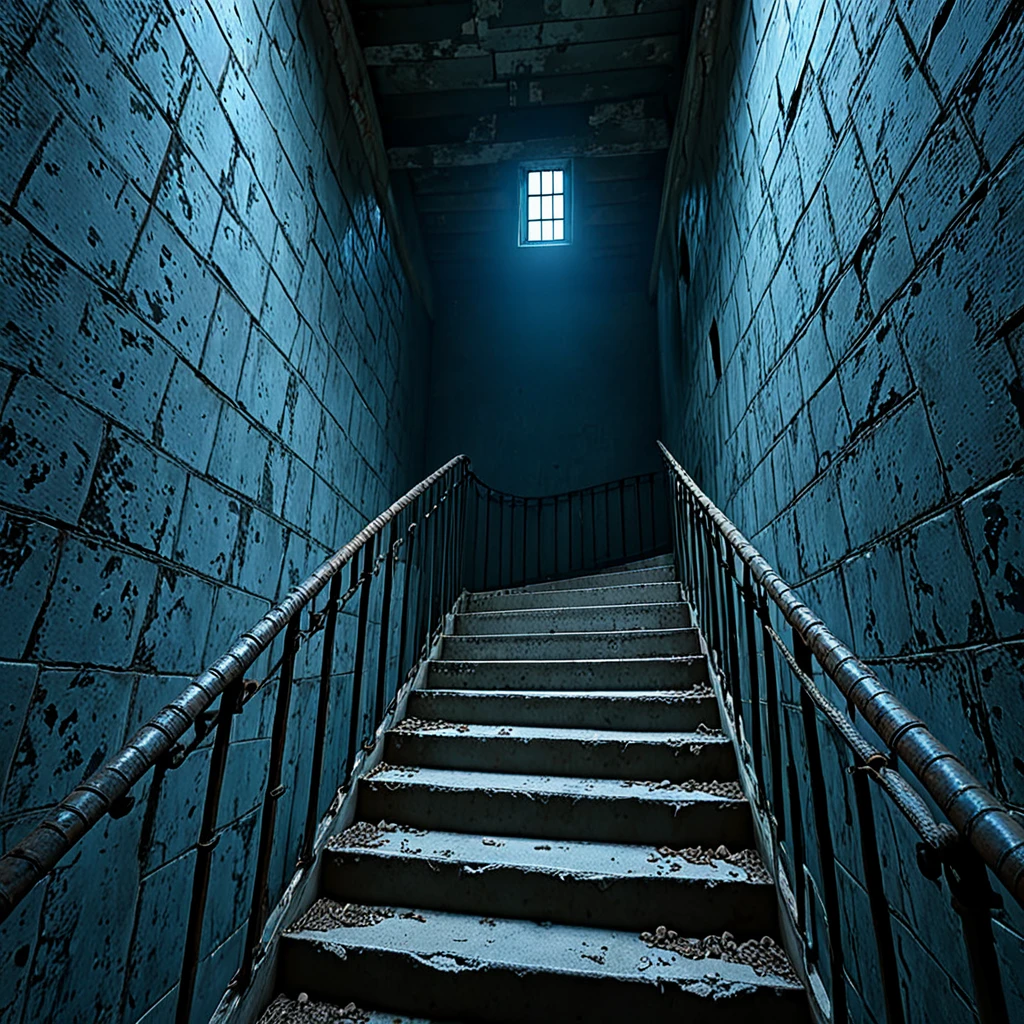 <lora:Doctor_Pollutions_Paranormal_Asylum_DX_-_DreamShaper_r2:1>, docpollparan, stairwell start, asylum, abandoned, stairs start, from bottom, unreal engine, 4k, masterpiece, trending on artstation