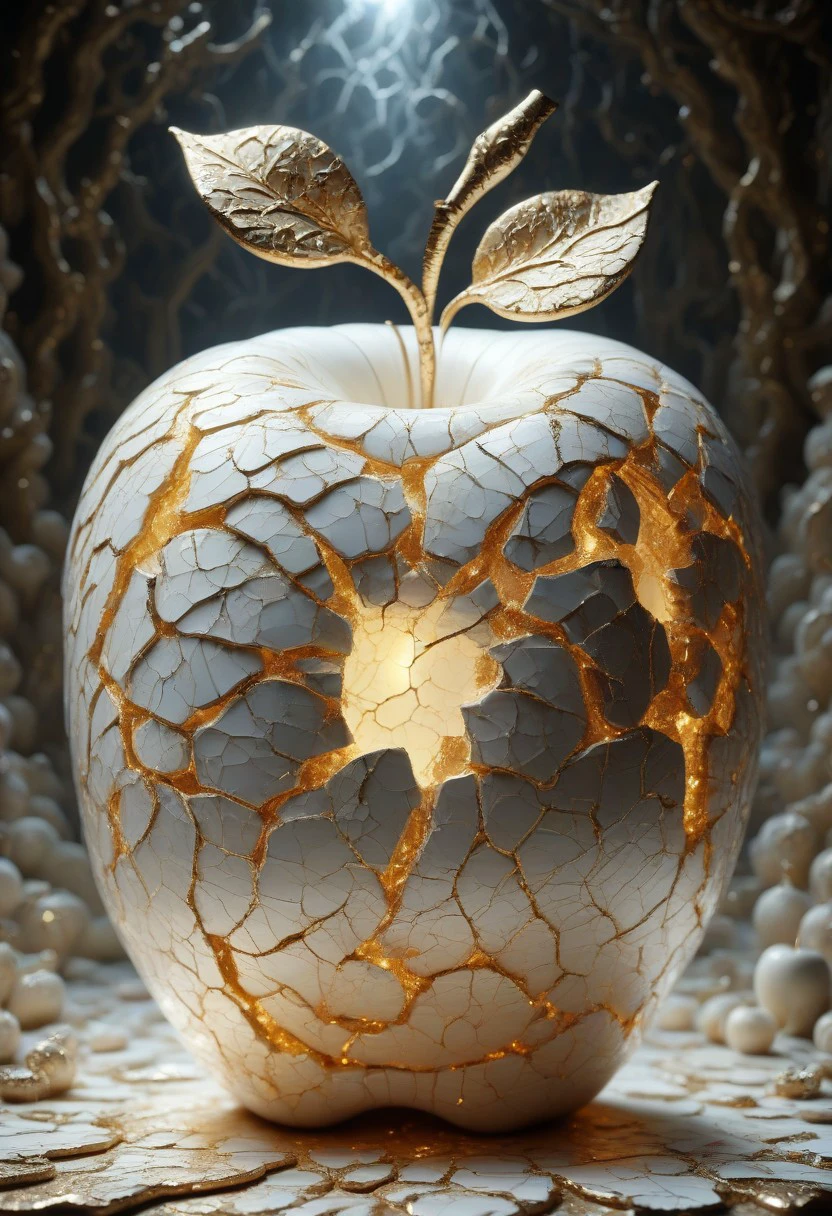 golden cracks on white,elaborate apple