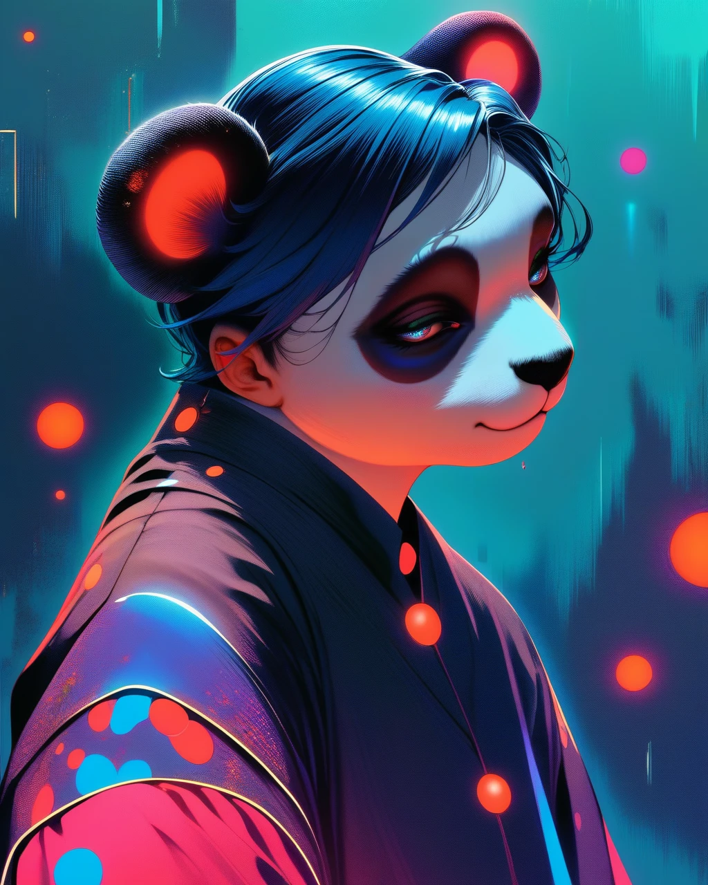 score_9, score_8_up, score_7_up, panda animal, <lora:neoninijicolorsteell_v2:1> color contrast, niji style, niji, sharp lighting, neon color palette, high contrast, surrealistic glow, vector art influence, anime-influenced art style, sleek, focus on geometry, sharp lighting, stylized expression, digital painting, cosmic color:steell-multicolored