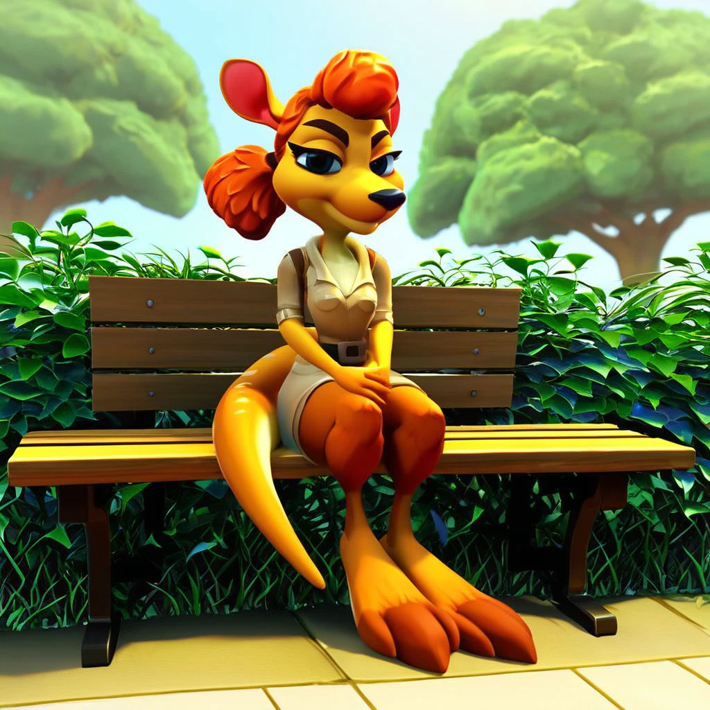 score_9, score_8_up, score_7_up, source_furry, ((masterpiece)), best quality, 1girl, solo, (anthro), (anime style:1.3, detailed background, garden), (full body, smile face, sitting on a bench:1.2),     <lora:sheila_kangaroo_PDXL_V1-08:1> sheila_kangaroo,