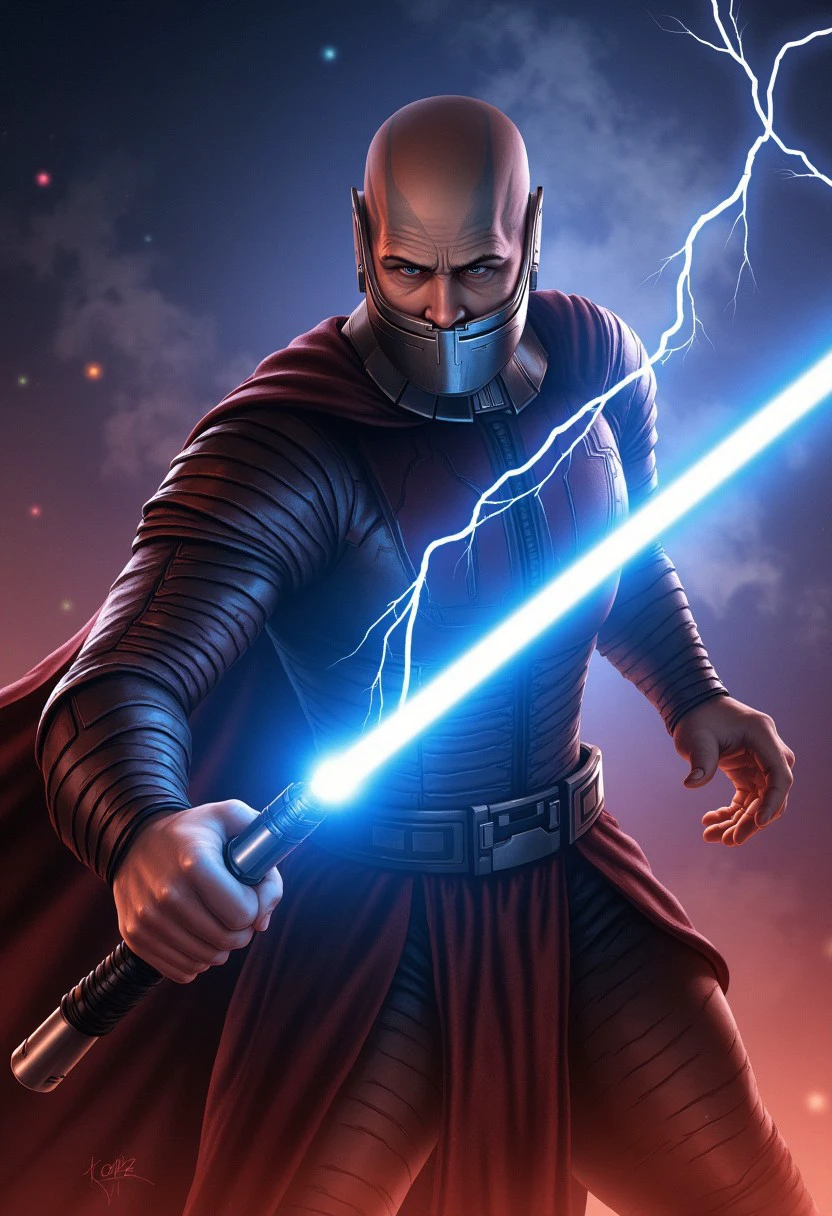 Darth Malak launching a lightning from his hand