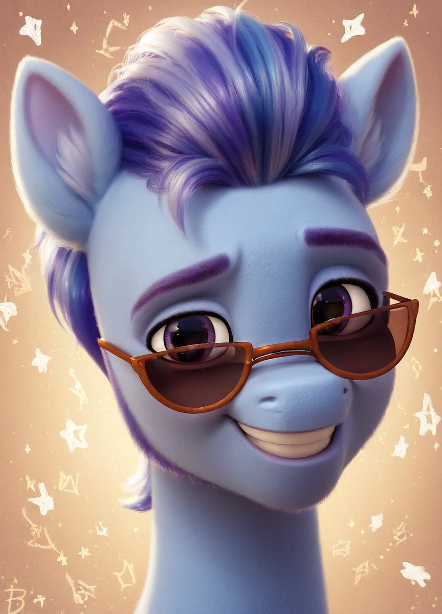 score_9, score_8_up, score_7_up, score_6_up, score_5_up, score_4_up, rating_safe,  <lora:Argyle Starshine:1>Argyle Starshine , boy, mare, pony, solo, bust, chest fluff, collaboration, g5, glasses, grin, looking at you, simple background, sunglasses, transparent background, ear fluff, eye clipping through hair, lidded eyes, smiling, smiling at you, collaboration:choose your starlight, detailed, beautiful, detailed background,