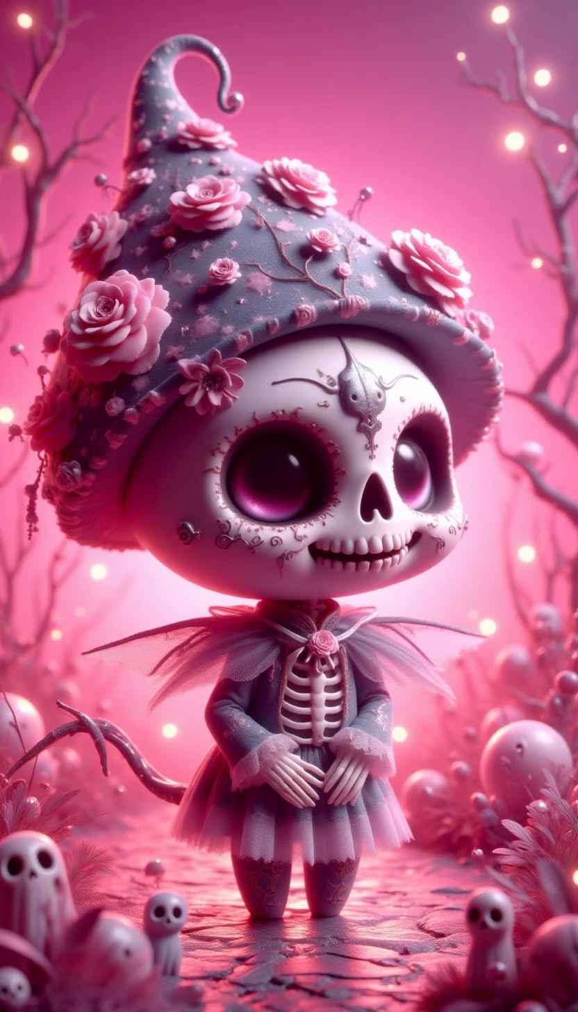 pinkchibihalloween,a cute skeleton												