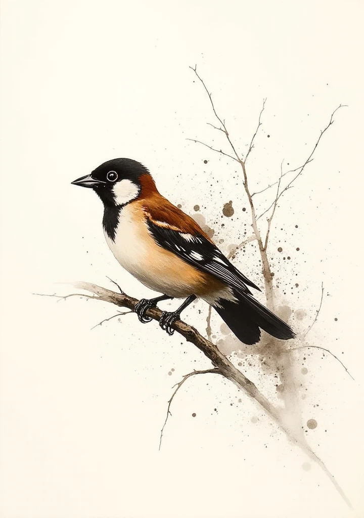 inksplat, traditional media, ink watercolor of a sparrow, __expression__, detailed, masterpiece, dynamic ink strokes and splats in the background, desaturated colors, __epoch__