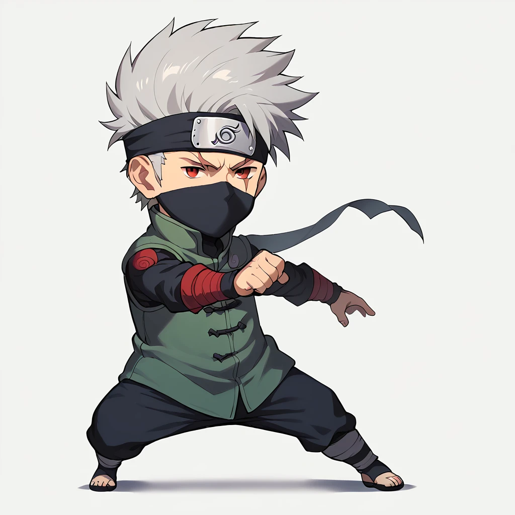 score_9, score_8_up, score_7_up, <lora:[pony]bdchibi:1>,bdchibi, full body, parted lips, simple background,1boy,white background, solo,
BREAK
kakashi,grey hair, outdoors,nature, fighting stance, covered mouth, mouth mask, red eye, scar across eye, forehead protector, <lora:kakashi, grey hair, covered mouth, mouth mask, red eye, scar across eye, forehead protector:0.6>