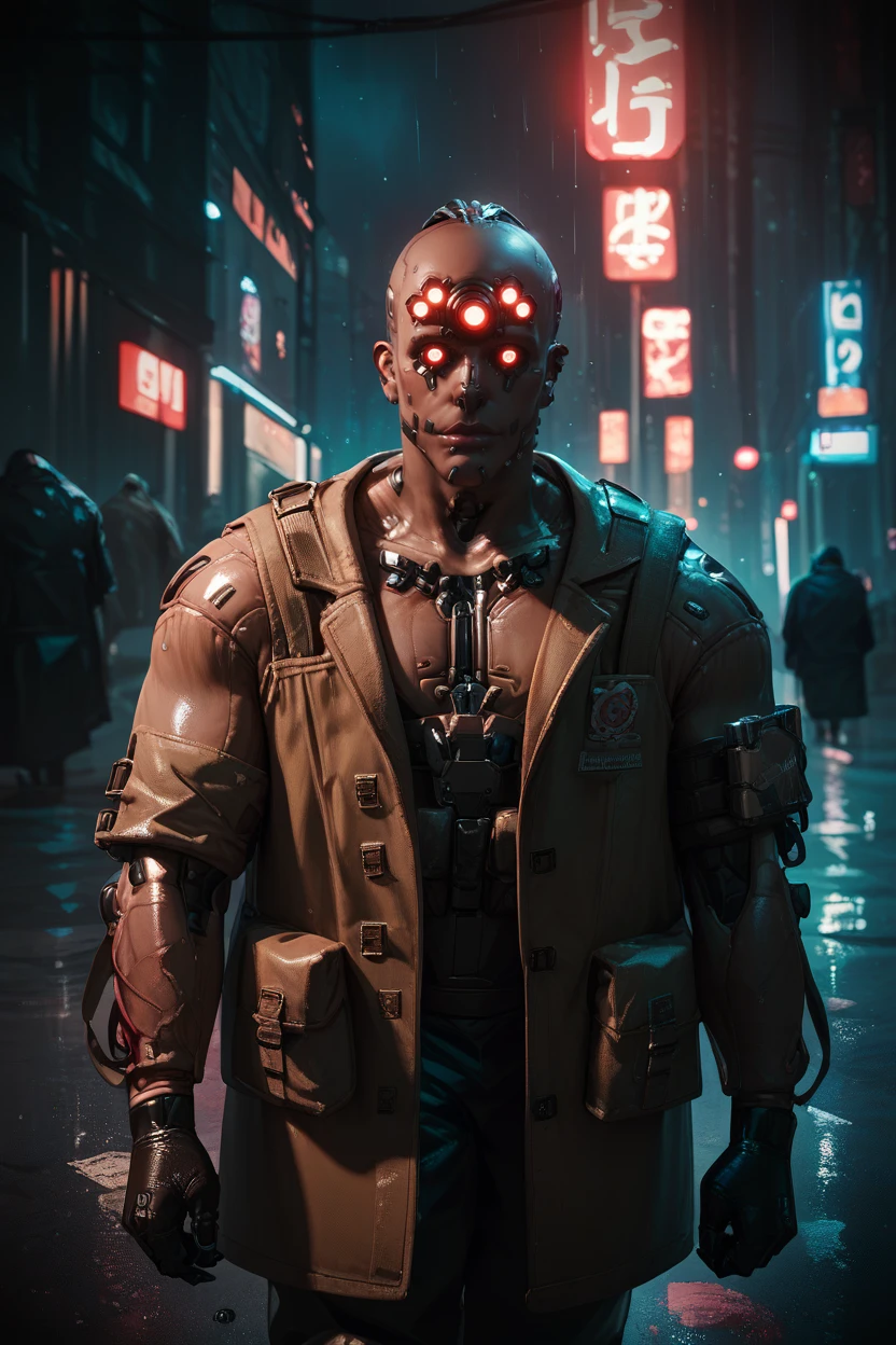 score_9, score_8_up, score_7_up, score_6_up
<lora:CyberDumDum:0.8>
CyberDumDum, 1boy, cyborg, red eyes, extra eyes, looking at viewer, standing in a rain-soaked street at night, wearing a trench coat, water droplets glistening, moody and cinematic, city lights reflecting in puddles