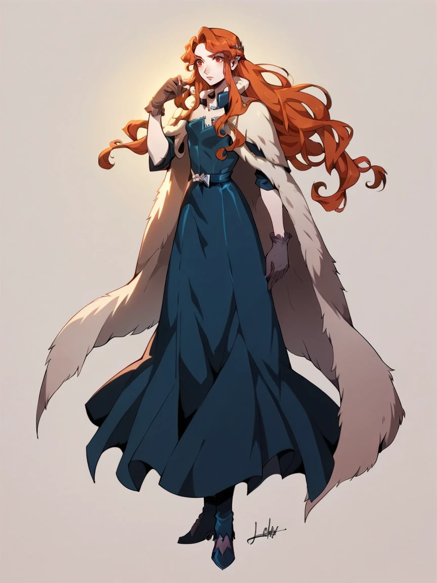 score_9, score_8_up, score_7_up, score_6_up, score_5_up,    <lora:LenoreXLP:1> lenore, 1girl, long hair, solo, orange hair, red eyes, gloves, blue dress, full body,