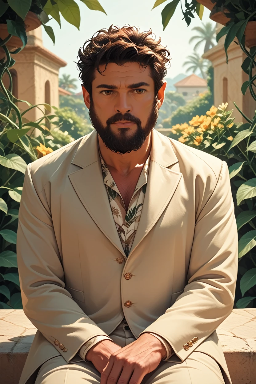 score_9, score_8_up, score_7_up, score_6_up
<lora:TBBButcher:1.0>
TBBButcher, 1boy, brown hair, beard, brown eyes, looking at viewer, sitting on a stone bench in a Mediterranean courtyard, wearing a light linen suit, vines and flowers around, warm sunlight, elegant and relaxed mood