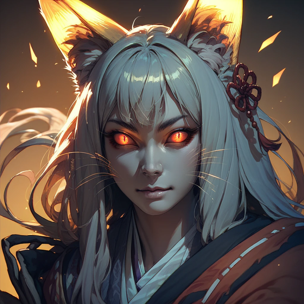 score_9, score_8_up, score_7_up, portrait, beautiful, <lora:KashaChacha:1> BREAK, 1girl Kasha. Kashanioh. fox girl. fox ears. grey skin. fox hands. fox legs. red eyes. glowing eyes. glowing ears.