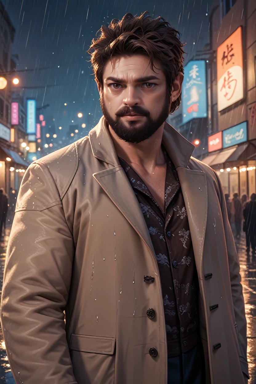 score_9, score_8_up, score_7_up, score_6_up
<lora:TBBButcher:1.0>
TBBButcher, 1boy, brown hair, beard, brown eyes, looking at viewer, standing in a rain-soaked street at night, wearing a trench coat, water droplets glistening, moody and cinematic, city lights reflecting in puddles