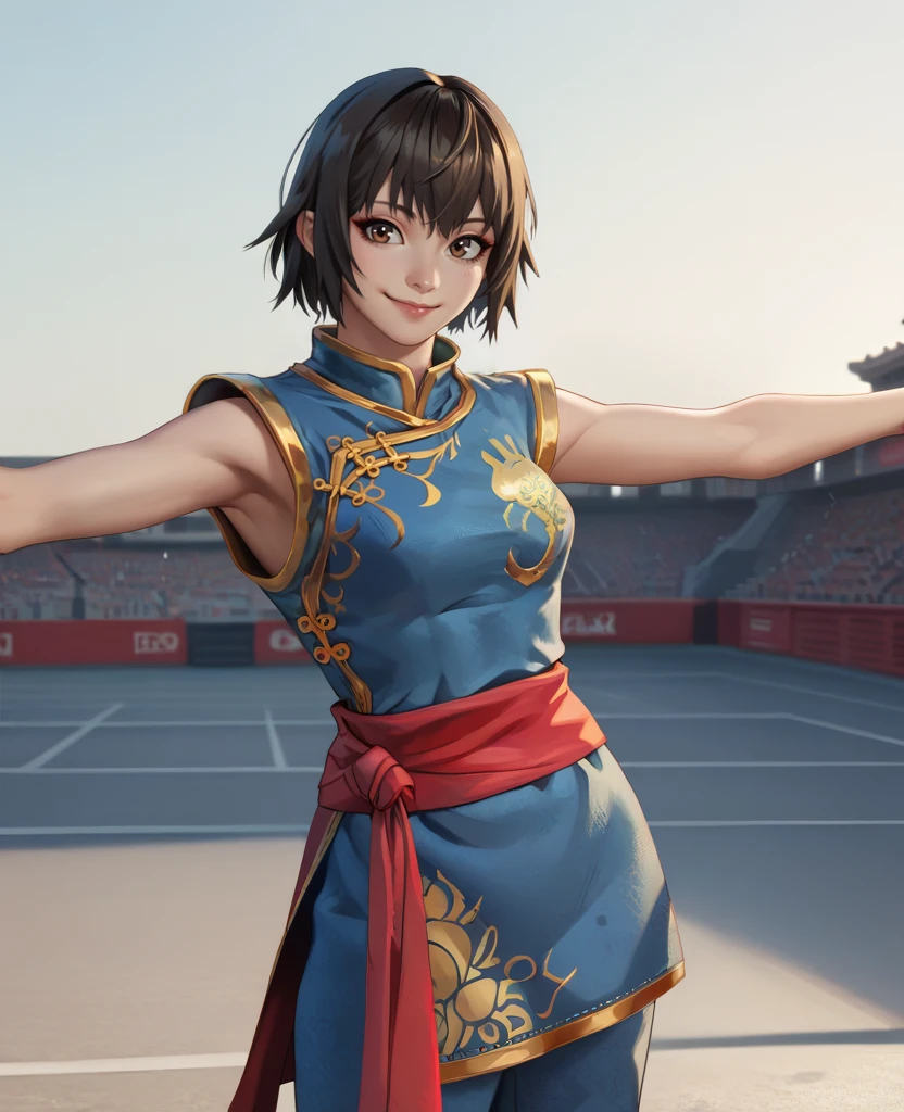 score_9,score_8_up,score_7_up,score_6_up,
paixl,brown eyes,black hair,short hair,
Chinese clothes,red sash,sleevless,from below,
arena,
<lora:PaiXL:0.8>,