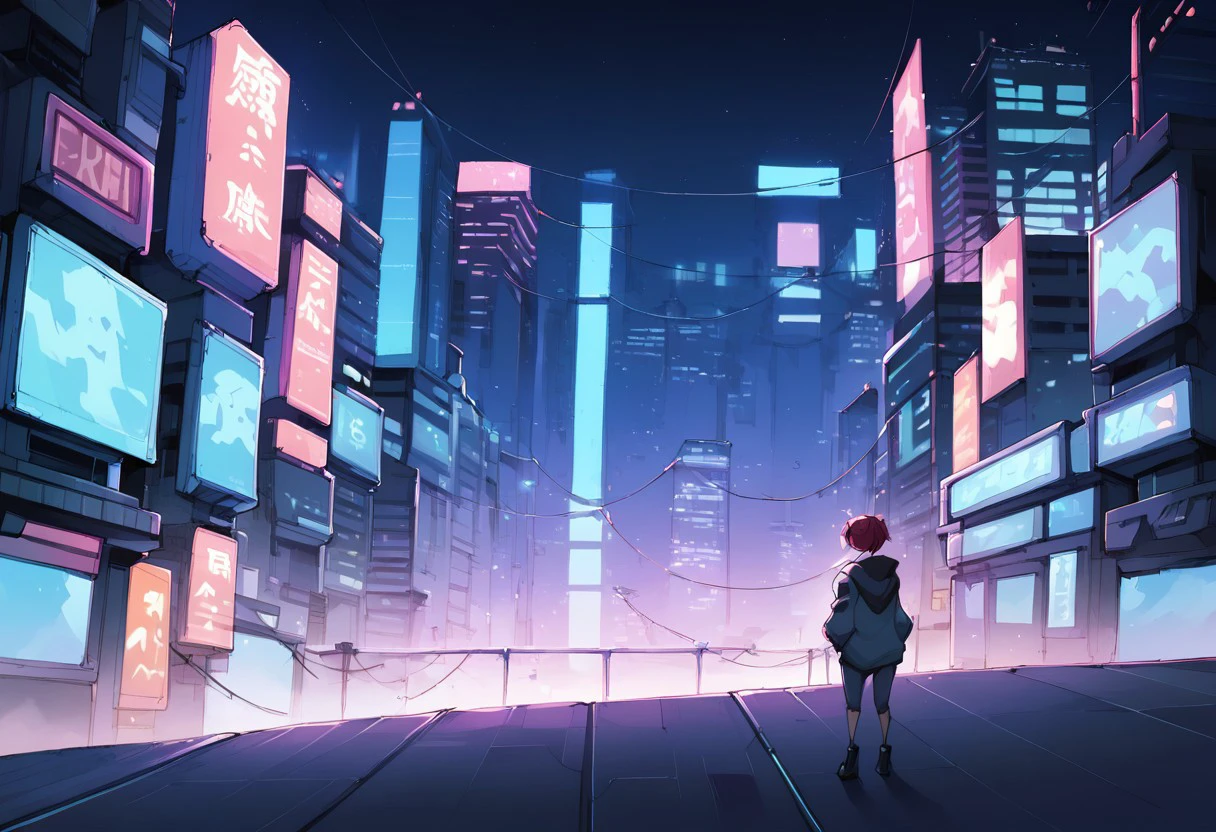 score_9, score_8_up, score_7_up, BREAK, source_anime, absurdres, highly detailed, a cinematic cyberpunk city landscape, cyberpunk theme, at night with neon lights, sharp contrast