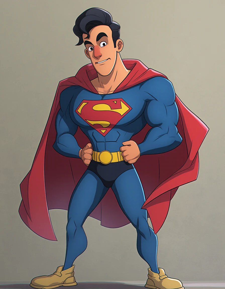 <lora:gtechs_style_flux_OT_sep:0.7> a digital cartoonish illustration in gtechs style of superman posing for the camera