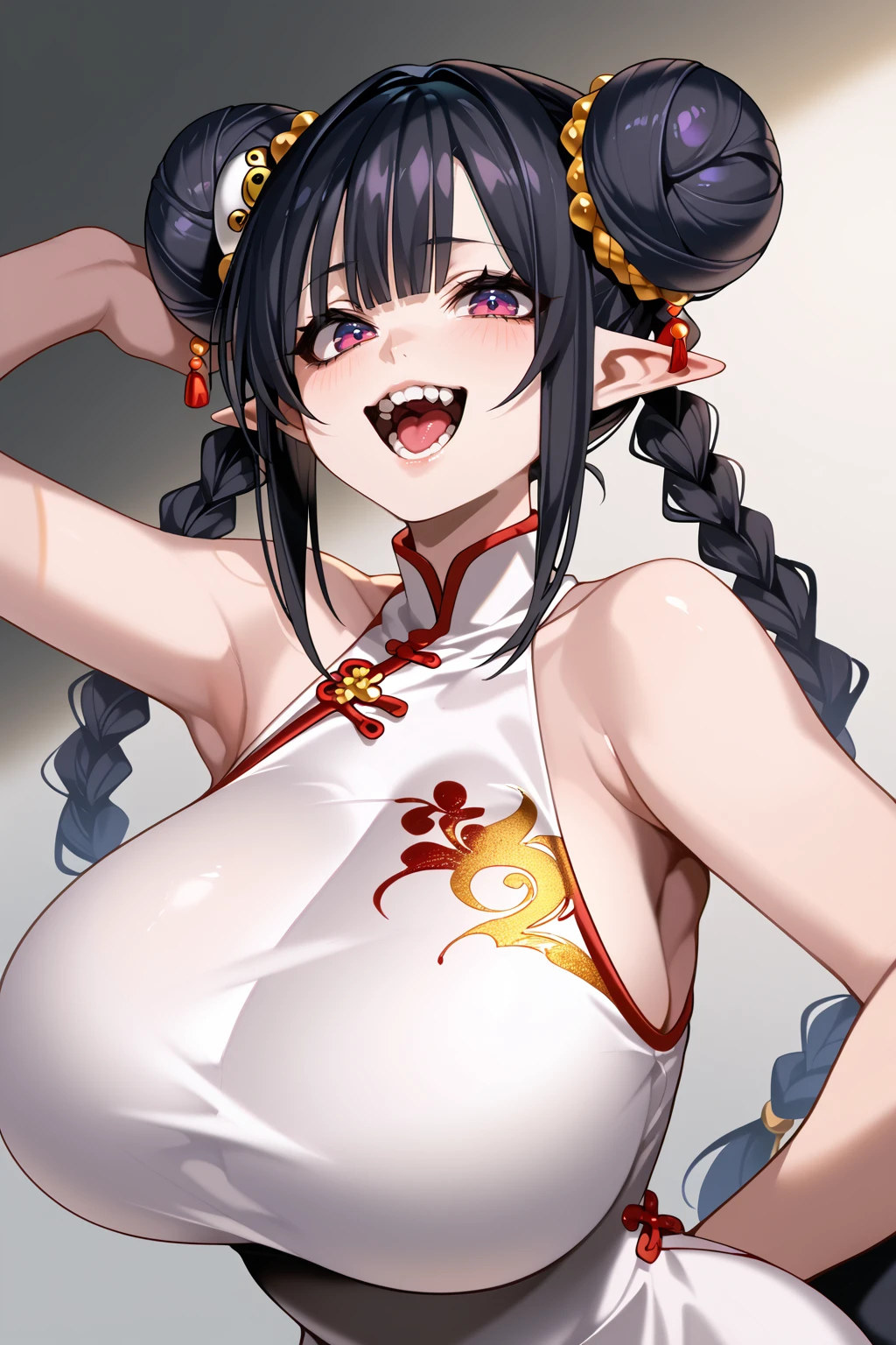 (masterpiece, best quality:1.3), (upper body:1.3), perfect face, expressive eyes, 1girl, looking at viewer, 14 years old, (slim body, small breast:1.3), beautiful, anime, girl, lora, talim, 1girl, dark skin, black hair, braid pigtails, white hat, arabic clothes, see-through, (topless, covering chest by hands:1.5), (corrupt, brainwashed, hypnotized, mind controlled:1.5), (evil smile:2.0), (big cute eyes:1.5), (empty eyes, simple eyes, glowing red pupils:2.0), (crotch tattoo, glowing tattoo:1.5), (cinematic lighting, fairy tale, realistic, dream-like, enchanting atmosphere:1.5), (fantastic and beautiful night sky, abandoned park:1.5),
