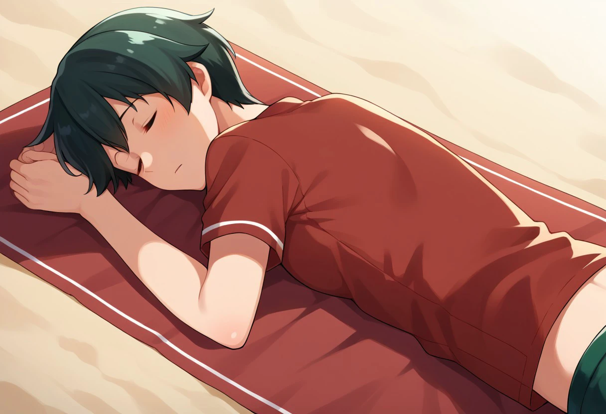 score_9, score_8, score_7, source_anime, mogami (kancolle), sleeping, lying, beach