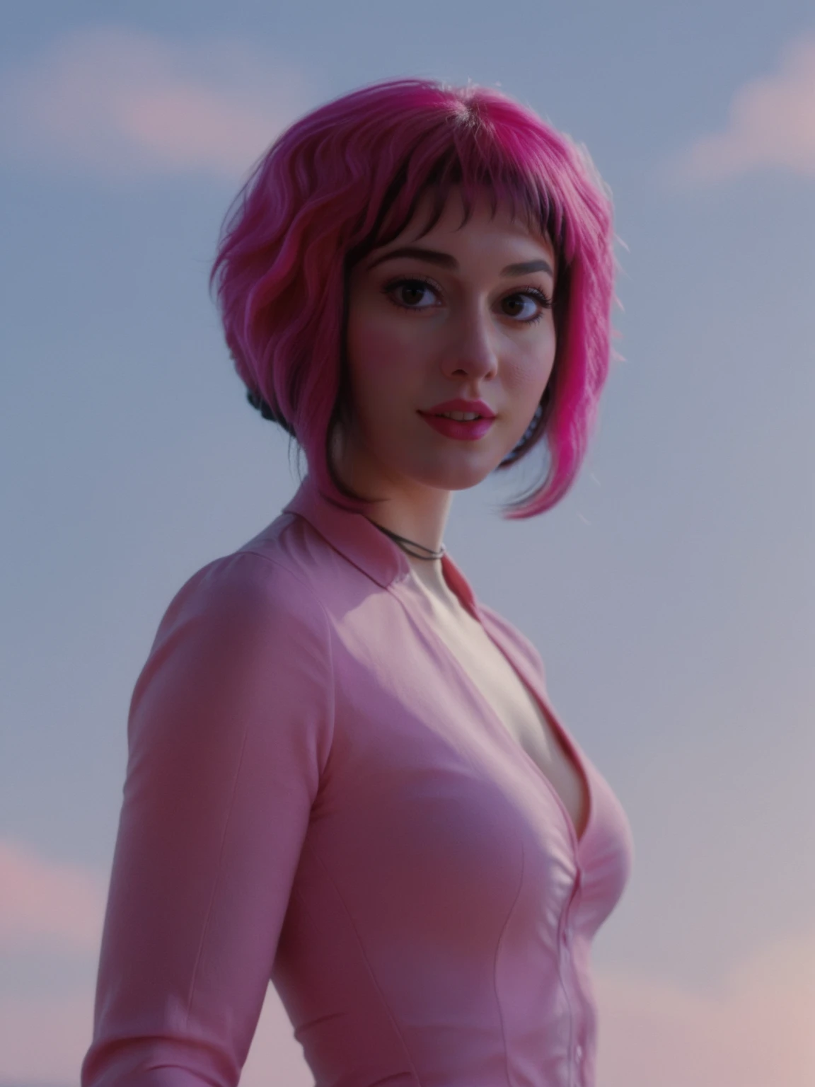 film,cinematic,cinematic lighting 
<lora:melwinstead_v2_everclear:1> ramflaw woman, rmflwwmn hair, pink hair, dynamic pose,standing