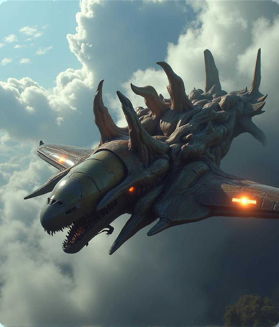 biohazard G-virus,an aircraft in the air is a hybrid of various animal and mythical elements, with a menacing and imposing appearance. 
