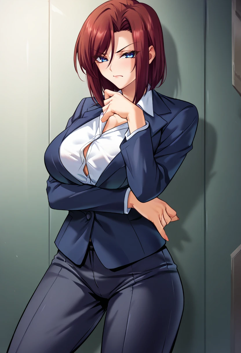 score_9,score_7_up,source_anime,zPDXL2 BREAK
1girl,solo,takak0,mature female,short hair,large breasts,black pants,pant suit,crossed arms,scowl,dress shirt,dark blue suit,
<lora:takakov2:0.8>