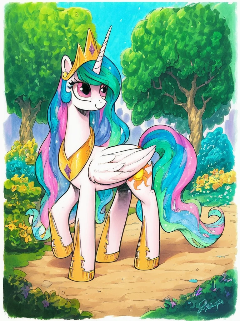 score_9, score_8_up, score_7_up, feral, pony, princess celestia, solo, in the park, wide hips, detailed, by andy price, tail