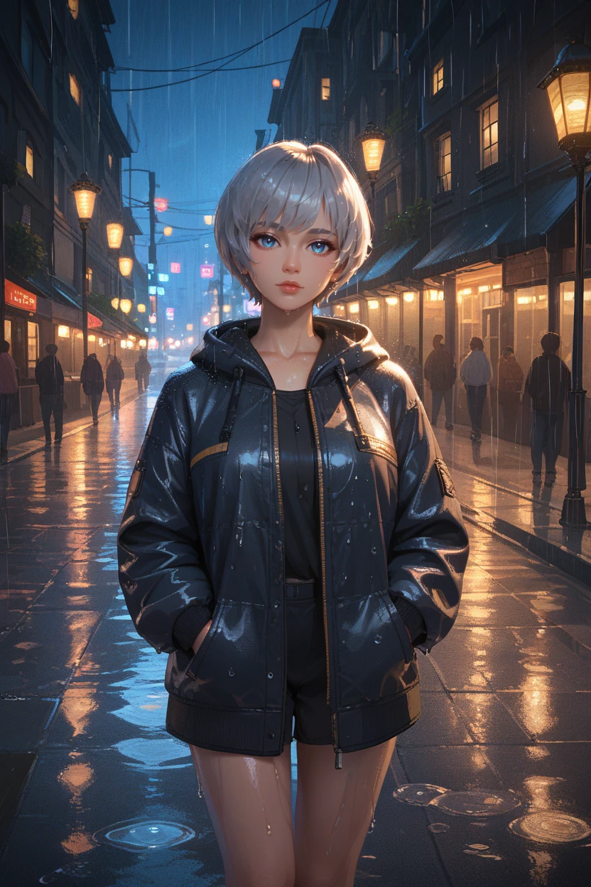 score_9, score_8_up, score_7_up, score_6_up
 <lora:GCSH:0.8>
GCSH, 1girl, short hair, blue eyes, silver hair, looking at viewer, standing under a streetlamp in the rain, reflections on wet pavement, city lights blurred in the background, cinematic and dramatic feel