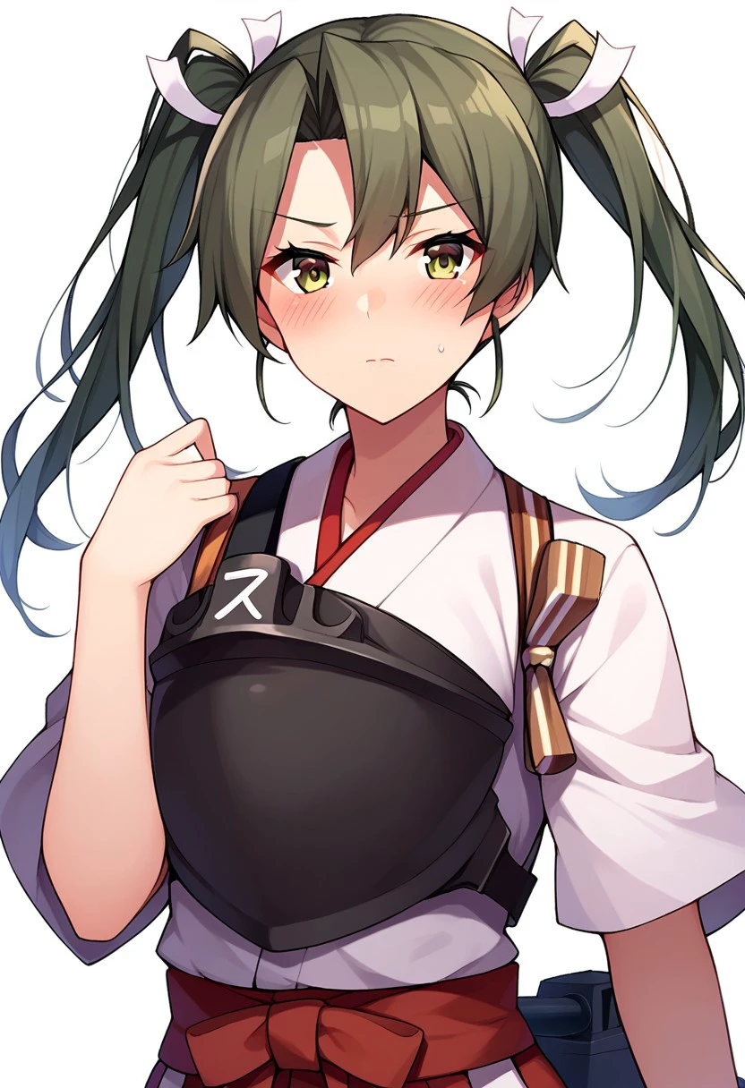 score_9, score_8, score_7, source_anime, zuikaku (kancolle), 1girl, 
solo, twintails, ribbon, hair ribbon, looking at viewer, blush, white ribbon, japanese clothes