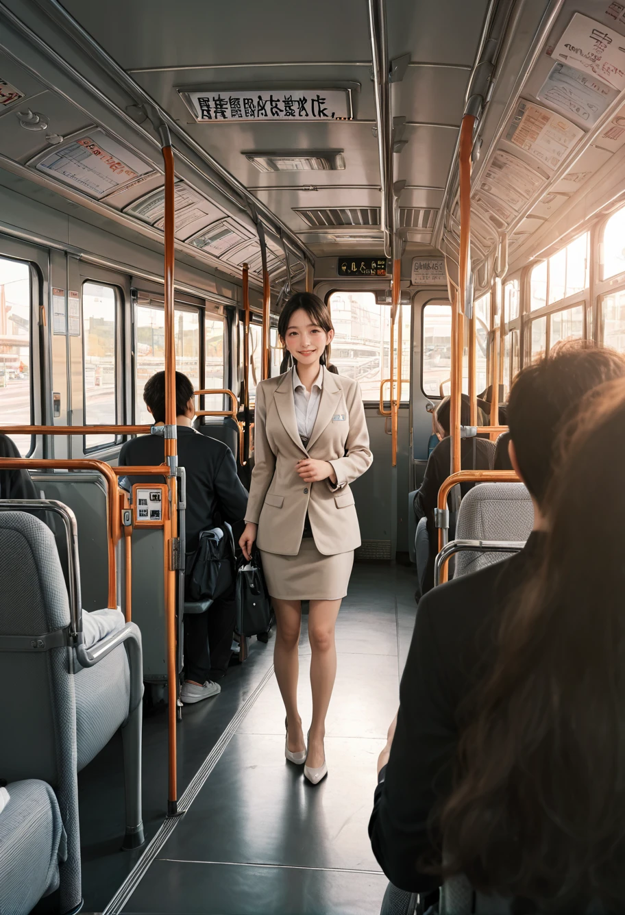 ,ruanyi1016,bus interior,standing,office lady,<lora:1016 bus interior_v1_pony:0.8>, score_9, score_8_up, score_7_up, score_6_up, score_9, score_8_up, score_7_up, score_6_up source_anime, blush, 1girl, smile, perfect body , natural