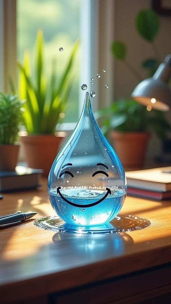 animated waterdrop,smile,desk