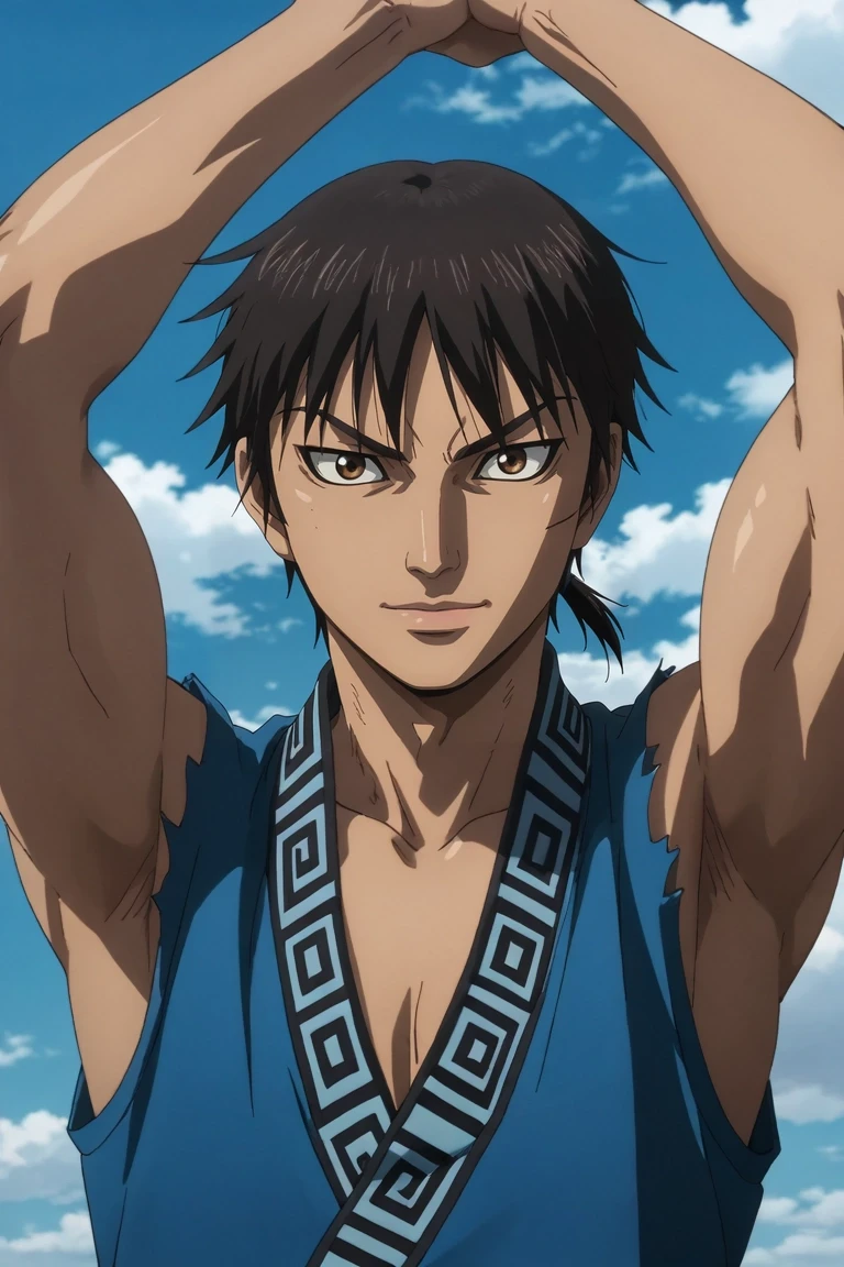 score_9, score_8_up, score_7_up, source_anime, rating_safe, intricate details, anime screencap, , official style, , , 1boy, solo, male focus, <lora:xin_kingdom_pony:0.98>, xin_kingdom, black hair, brown eyes, short hair, low ponytail, , , cowboy shot, machu picchu, day, clouds, arms up, happy, , <lora:sdxl_lightning_8step_lora:1>