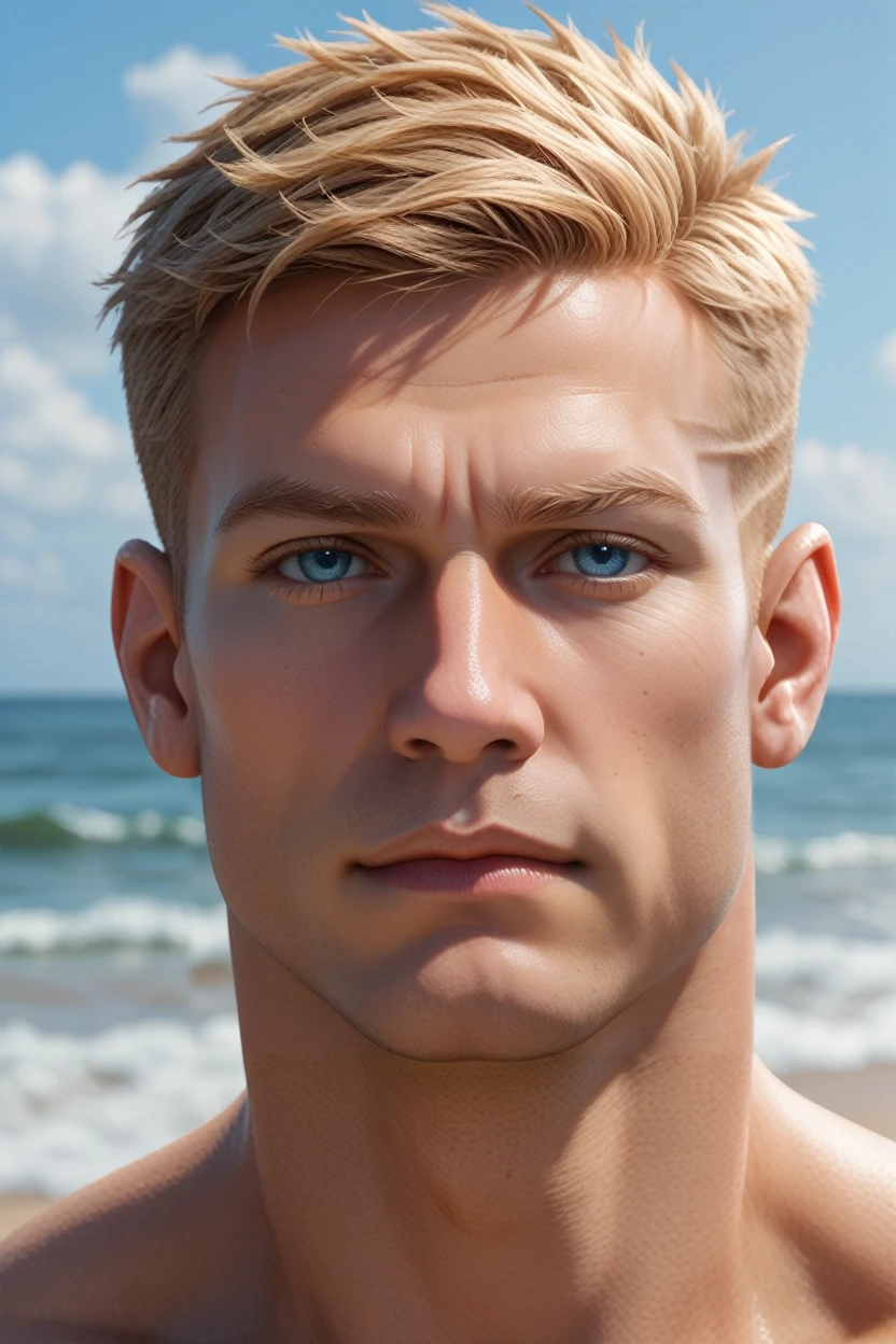 score_9, score_8_up, score_7_up, score_6_up
<lora:WSBlazkowicz:0.8>
WSBlazkowicz, 1boy, short hair, blonde hair, blue eyes, muscular, looking at viewer, close-up of male model's feet buried in the sand, ocean waves gently reaching them, relaxed pose, warm sunset colors in the background