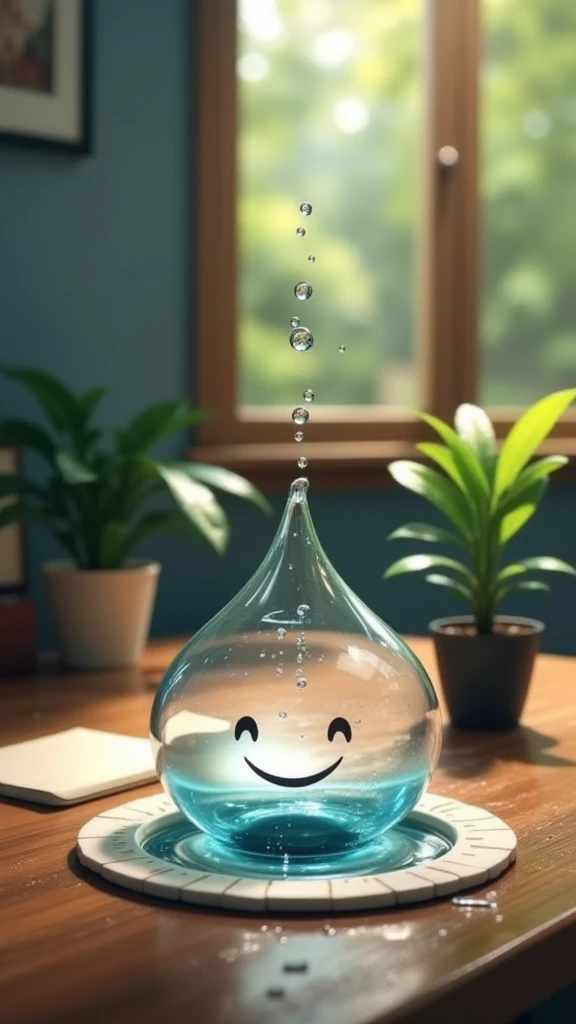 animated waterdrop,smile,desk