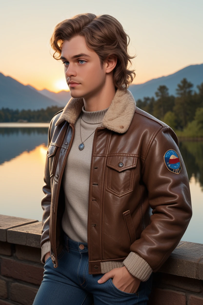 score_9, score_8_up, score_7_up, score_6_up
<lora:STBilly:0.8>
STBilly, solo, 1boy, brown hair, blue eyes, Brown suede bomber jacket, gray crewneck, black jeans, Sunrise over a tranquil lake, mirrored reflections, serene and peaceful