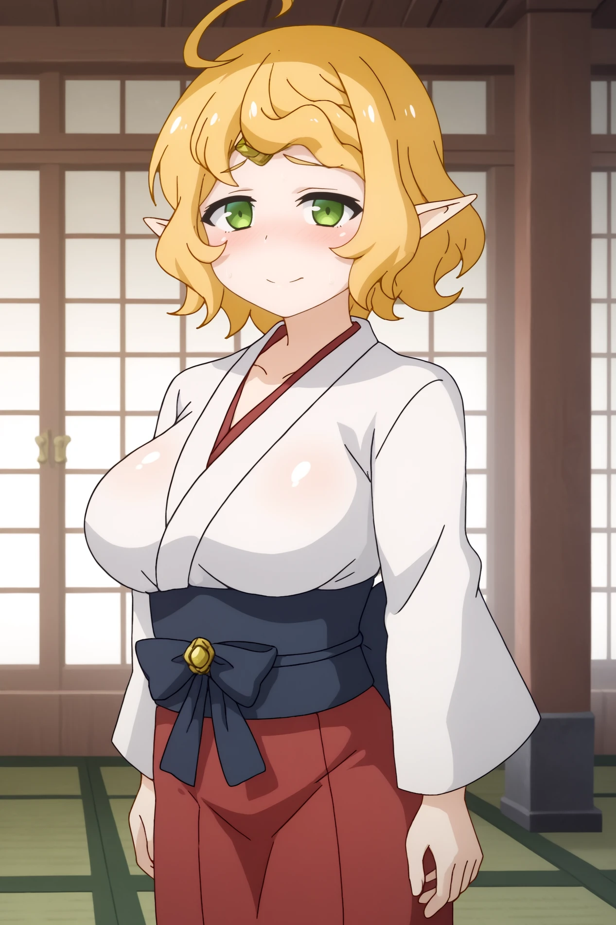 Lumen, solo, anime coloring,  rating_all, indoors, Shrine Maiden Kimono <lora:Ishuzoku_Reviewers-Lumen-PDXL:0.8>