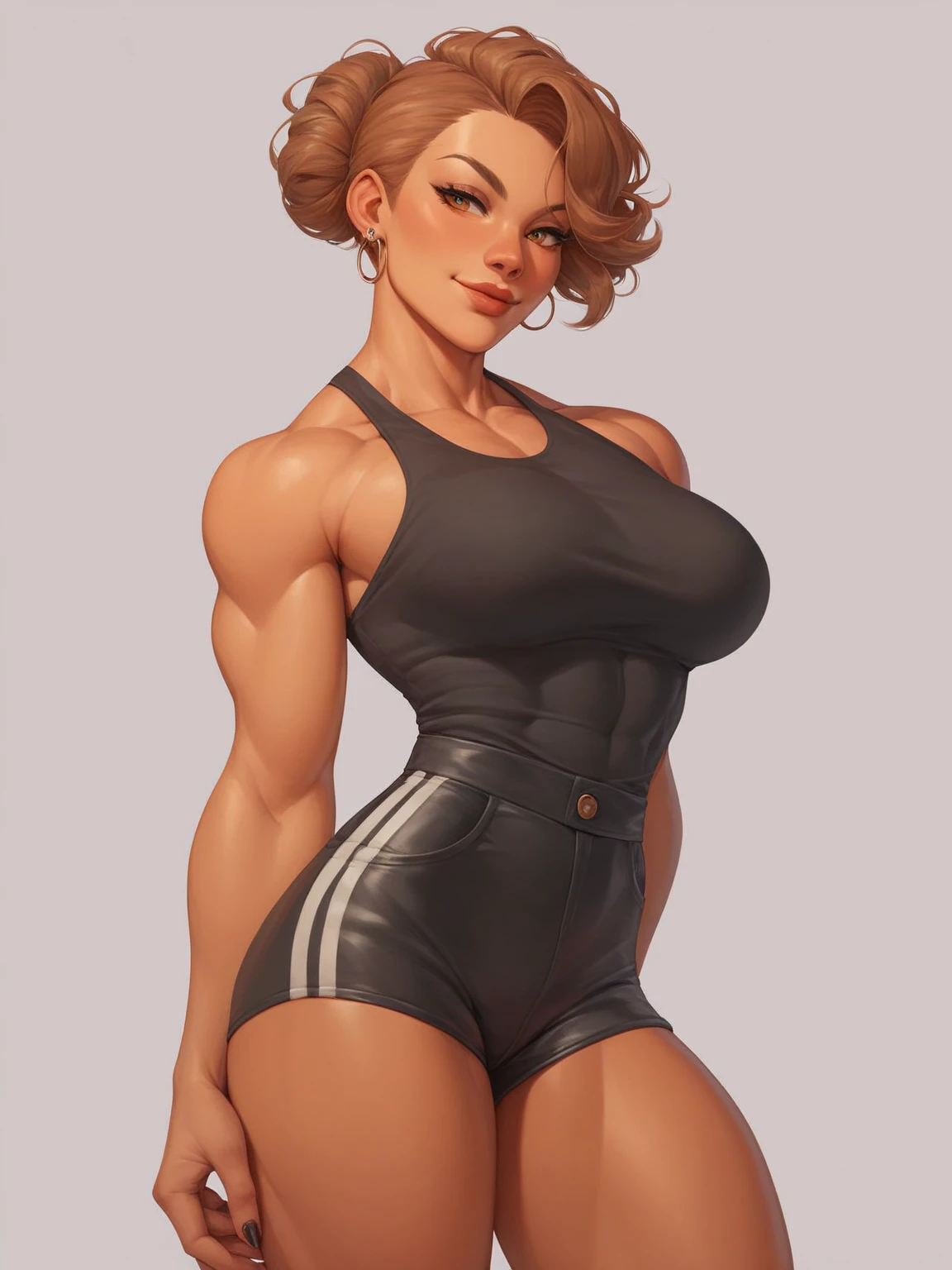 Cel Shaded Art, score_9, score_8_up, score_7_up, score_6_up, score_5_up, score_4_up, 1milf, perfect feminine thick body, (muscular:0.3), rating_safe, 2D, flat color, toon shading, cel shaded style