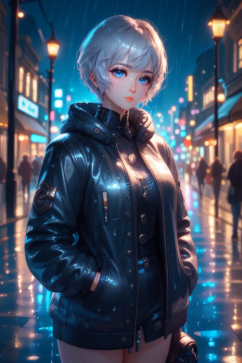 score_9, score_8_up, score_7_up, score_6_up
 <lora:GCSH:0.8>
GCSH, 1girl, short hair, blue eyes, silver hair, looking at viewer, standing under a streetlamp in the rain, reflections on wet pavement, city lights blurred in the background, cinematic and dramatic feel