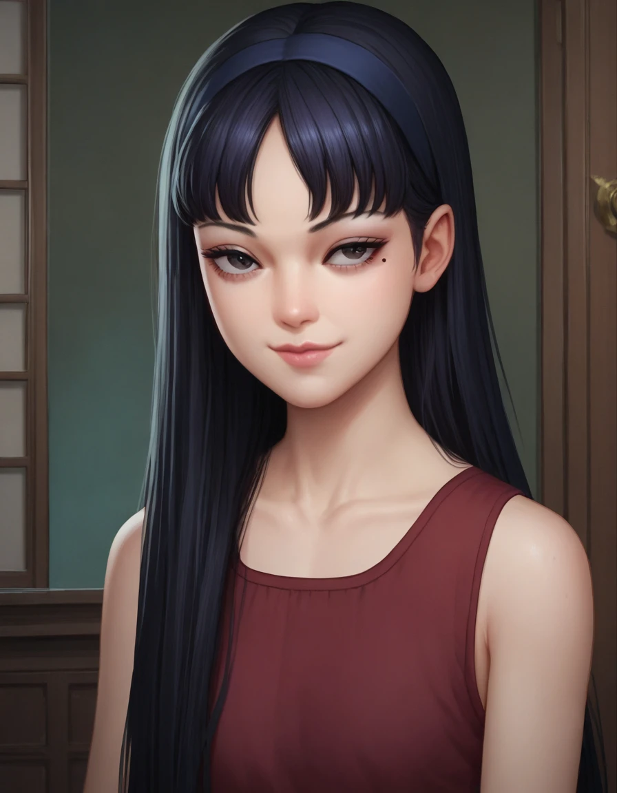 score_9, score_8_up, score_7_up, score_6_up,1girl,<lora:junjinitostyle01:0.8>,junjito, very long hair,black eyes,tomie,light smile,junji ito,mole,closed mouth