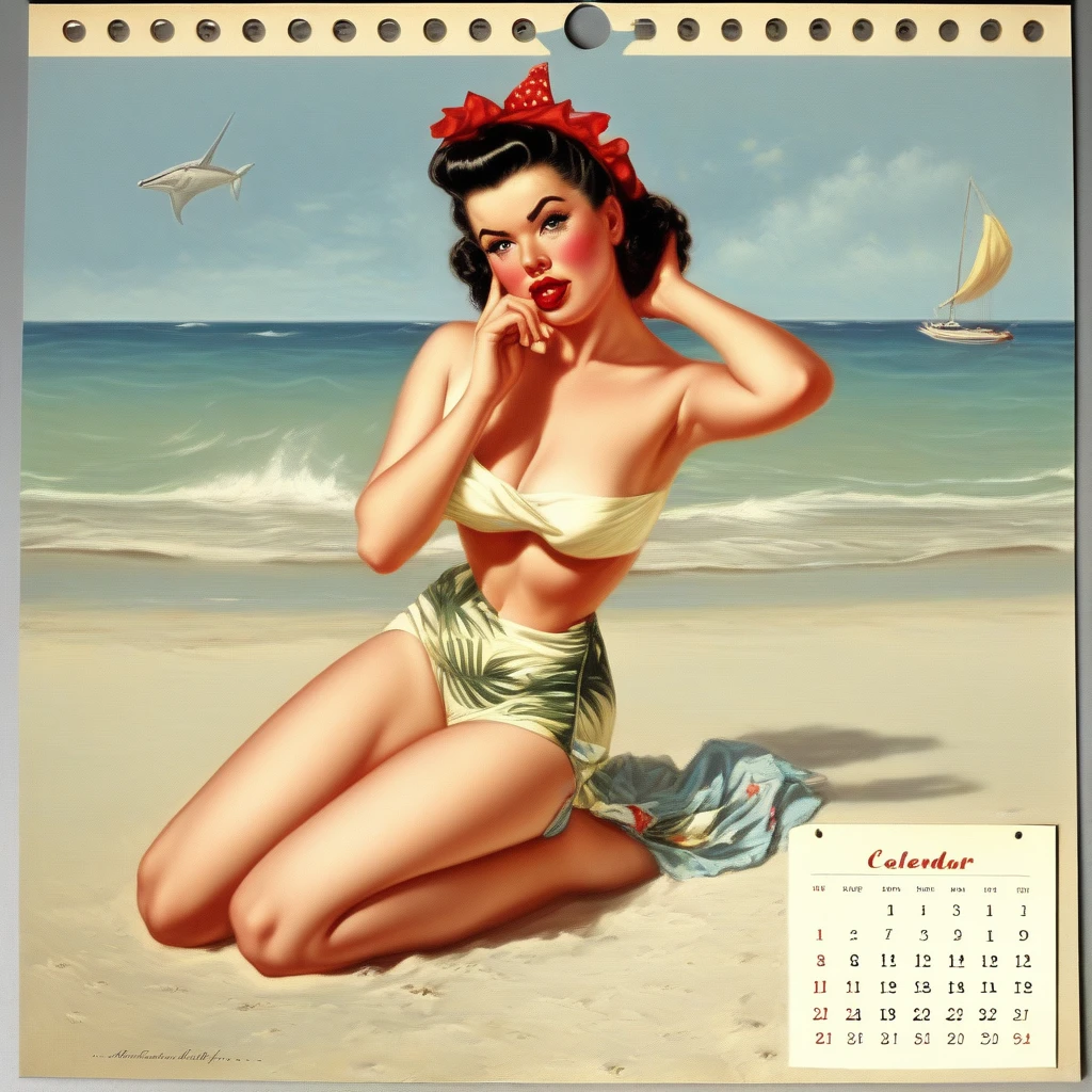1940s poster, lovely thick native woman smiling, blue sky, oklahoma mountains in distance, pinup, full lips, lingerie