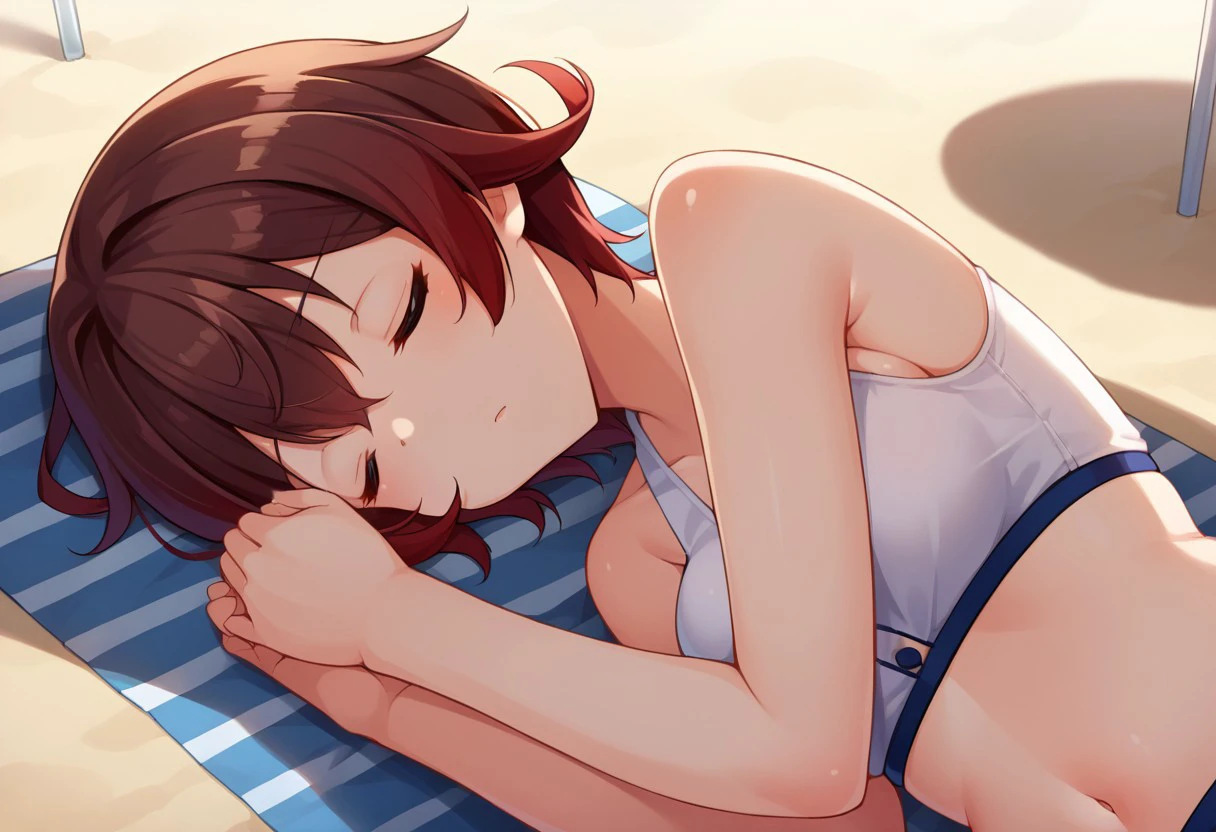 score_9, score_8, score_7, source_anime, mutsuki (kancolle), sleeping, lying, beach