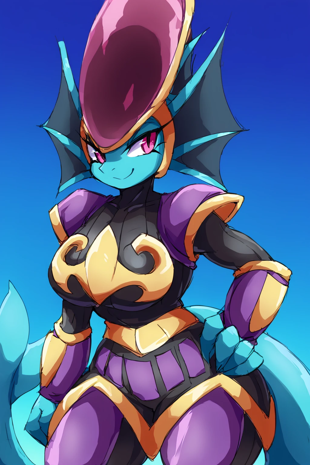 Feminine, intricate, score_9, score_8_up, score_7_up, score_6_up, score_5_up, source_anime, merga_fp, dragon, aquatic dragon, ear fins, helmet, head fin, armor, leaning forward, big breast, seductive smile, hand on hips, side view, front view, ((purple armor)),
BREAK
seductive, alluring, charming, half-closed eyes,
BREAK
<lora:pony_good_hands:1>, good_hands, better_hands,
BREAK
outdoor, night, <lora:Merga_-_Freedom_Planet_2:1>