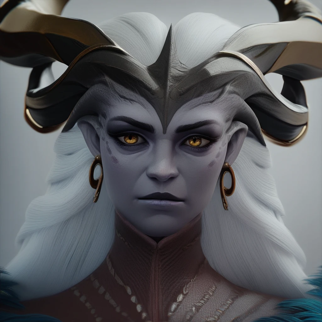 score_9, score_8_up, score_7_up, portrait, beautiful, <lora:ArichockFlemeth:1> BREAK Arishok. Arishokkda2. qunari. grey skin. grey colored skin. horns earrings. long hair. white hair.