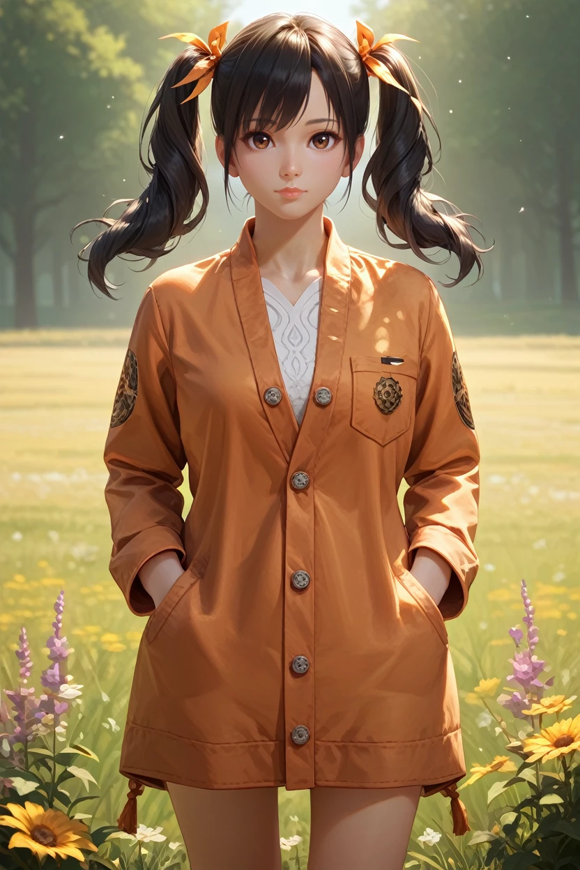 score_9, score_8_up, score_7_up, 
<lora:TKXiaoyu:0.8>
TKXiaoyu, 1girl, twin tails, black hair, brown eyes, looking at viewer, standing in a field of lavender, hands in pockets, slight breeze blowing hair, warm golden hour sunlight, serene and peaceful mood