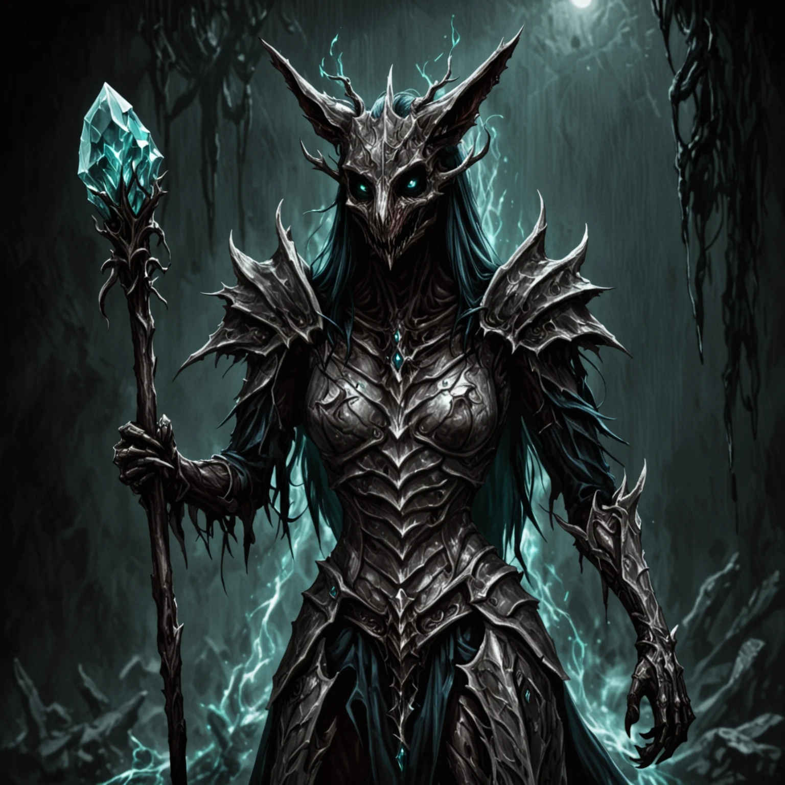 ancient warlock wearing a skyrim metal armor, pauldrons, spaulders, holding a twisted wooden staff, crystal magic, dark fantasy, 
unsettling, horror
<lora:Erentil's nightmares - Horror style for SDXL_epoch_7:1>