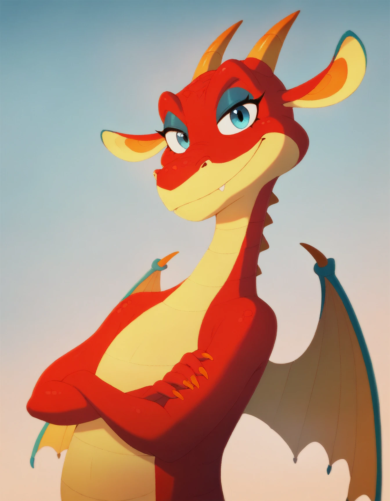 score_9, score_8_up, score_7_up, score_6_up, score_5_up, score_4_up
Chudo_Yudo_Varvara, red scales, two tone skin, makeup, horns, blue eyes, wings, orange claws, gradient background, looking at viewer, crossed arms, closed mouth, smile
<lora:Chudo_Yudo_Varvara_XL:1>